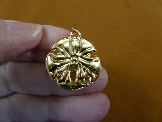 J-SAND-3) 7/8″ Sand dollar gold tone pendant on 24″ necklace sea shell jewelry
