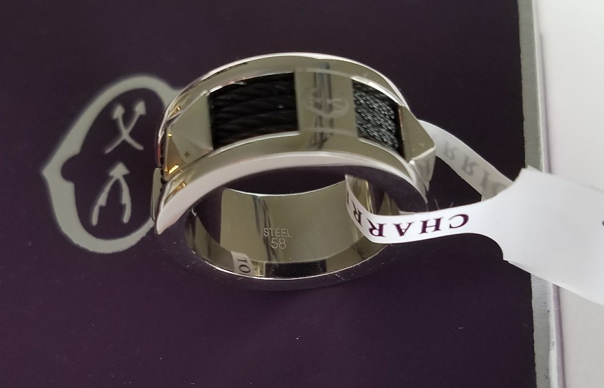 CHARRIOL Forever Steel and Black PVD Ring Studs Size 8 1/4 NWT $242