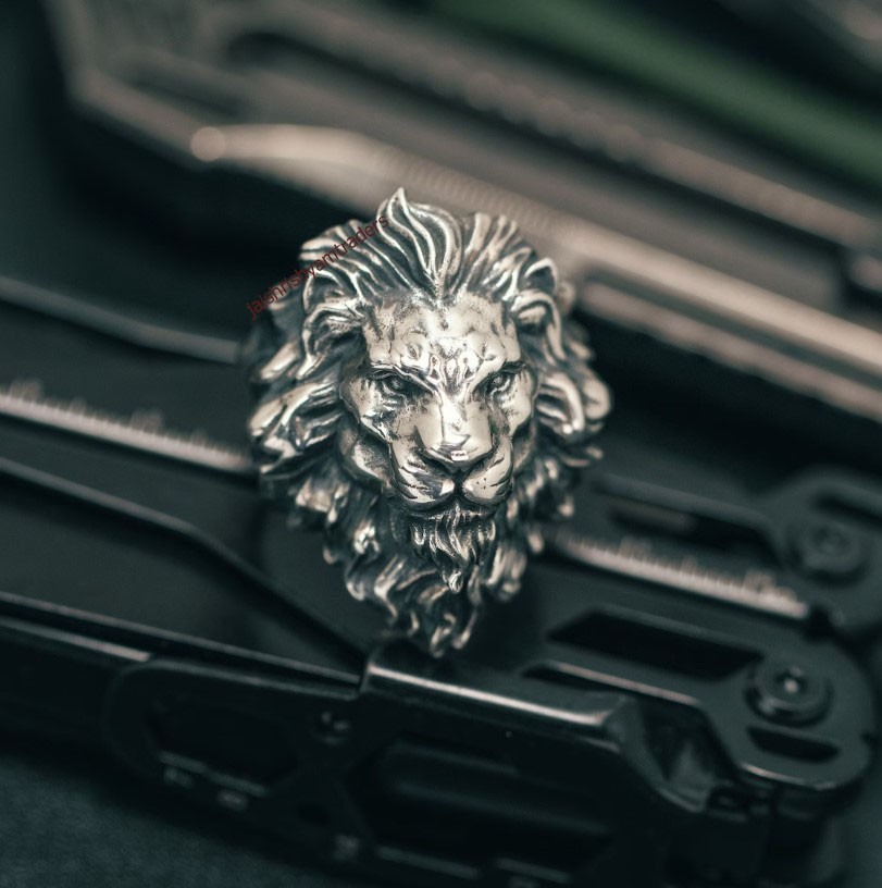 Men’s Lion Head Ring Oxidized 925 Sterling Silver Bold Statement Biker Jewelry