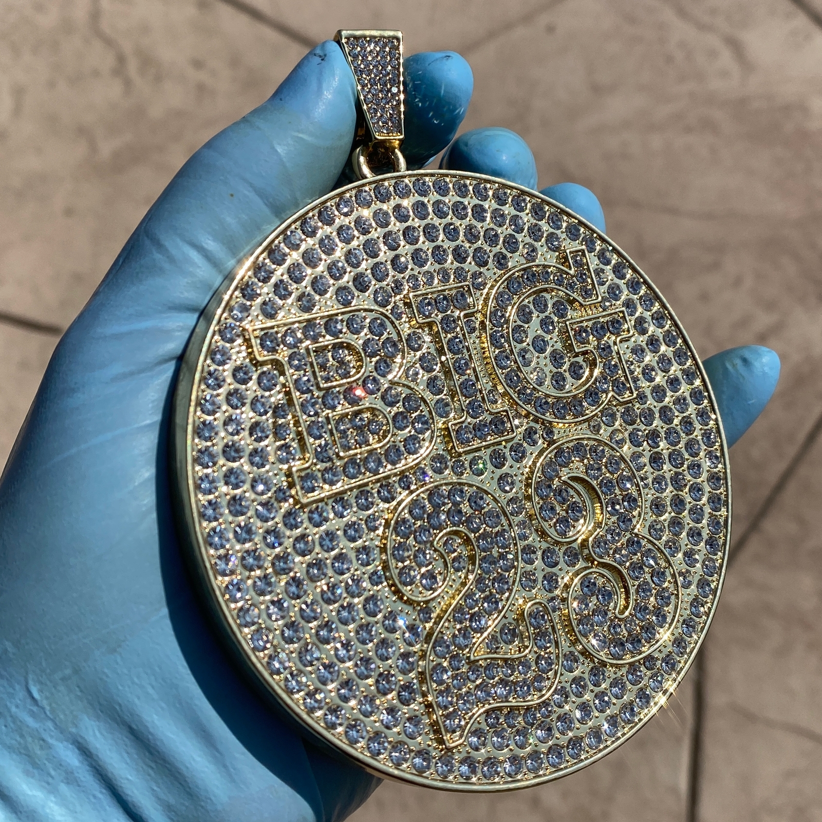 Huge “Big 23” Jumbo Hip Hop Pendant Iced 14K Gold Plated Simulated CZ Medallion