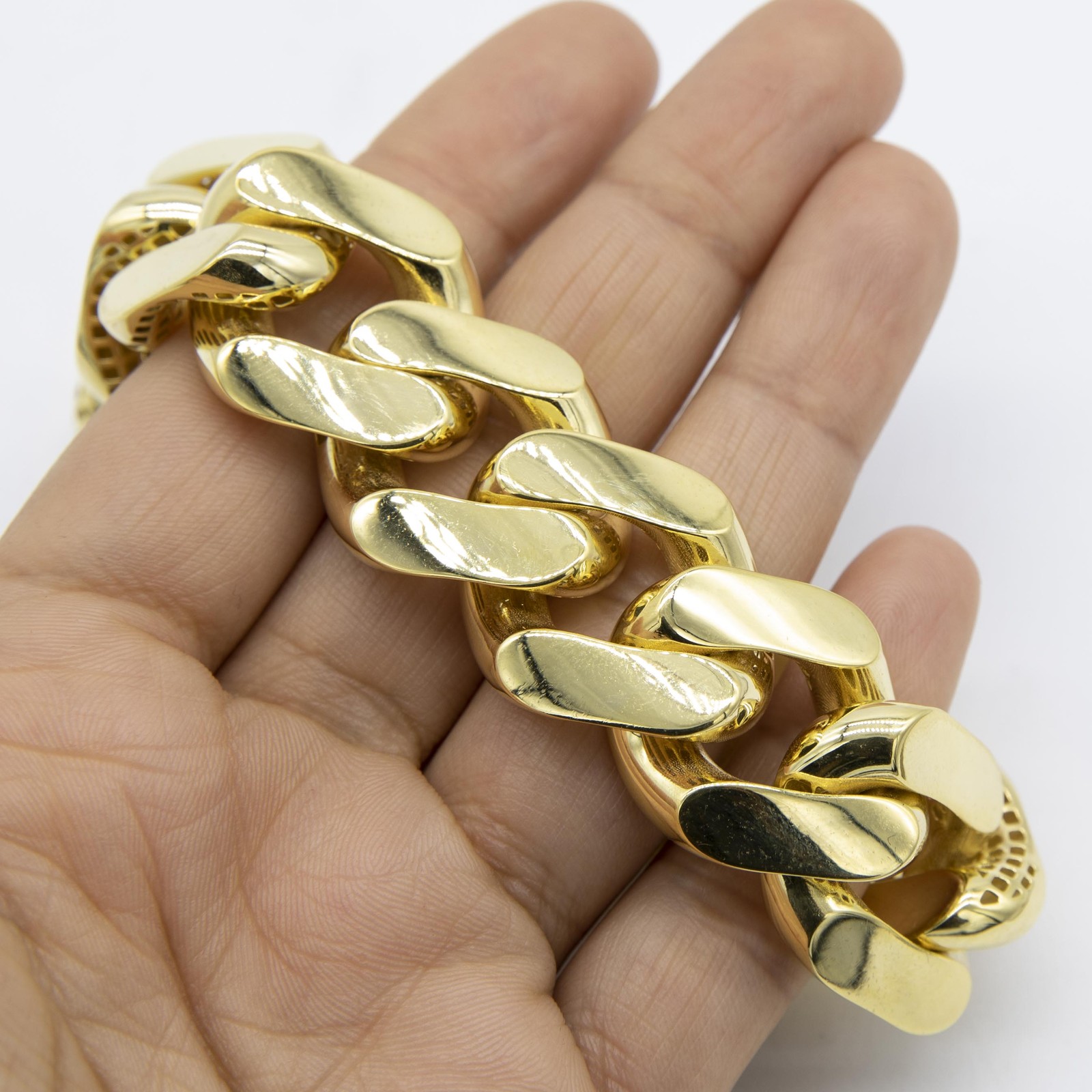 24mm Miami Cuban Royal Link Plain Box Clasp Bracelet Real 10K Yellow Gold 8.5″