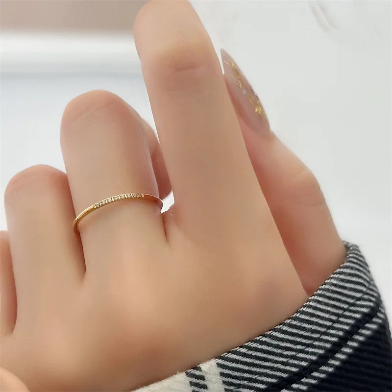CZ Ring 1mm Thin Round Zircon Gold Tone Stackable Engagement Women Jewelry