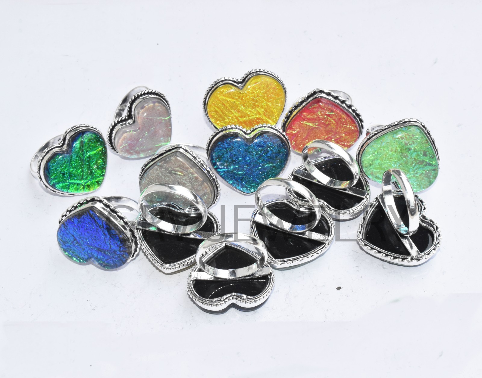 1-500 Pcs Australian Triplet Opal In Heart Rings Lot Bulk: Silver Plated Whr-71