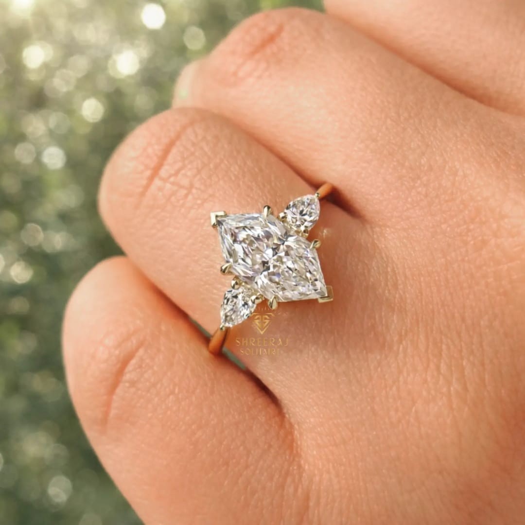 2.50Ct Marquise Cut Moissanite engagement wedding ring design 14k yellow gold fn