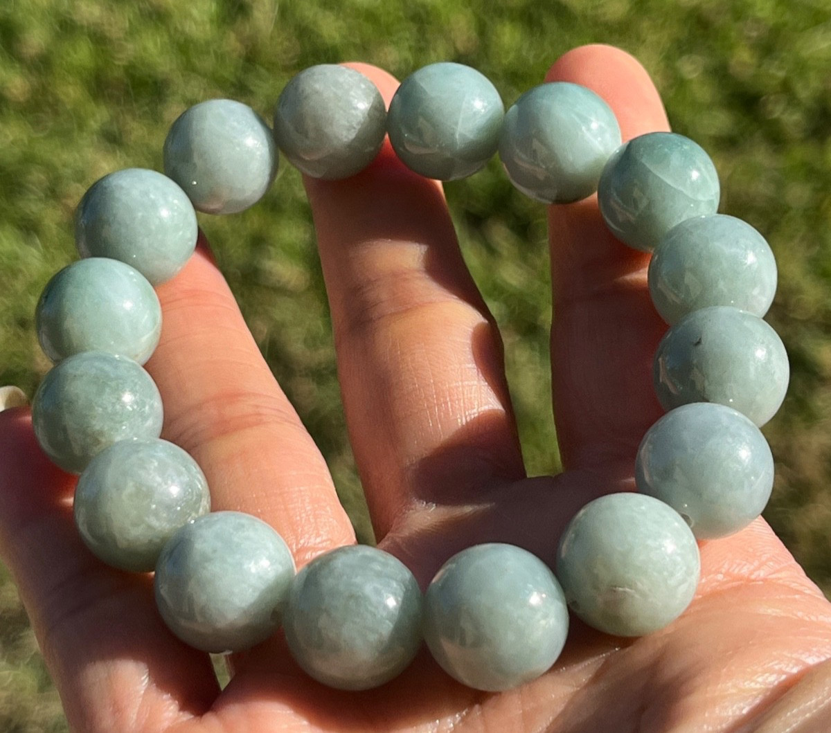 Natural Burmese Jadeite Jade Bead Bracelet 13.4mm-13.9mm Type A Untreated 69.5g)