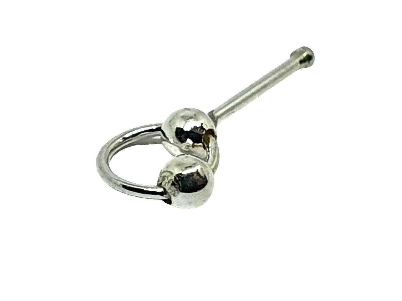 Double Ball Nose Stud Ring 925 Sterling Silver Ball Stay Piercing Body Jewellery