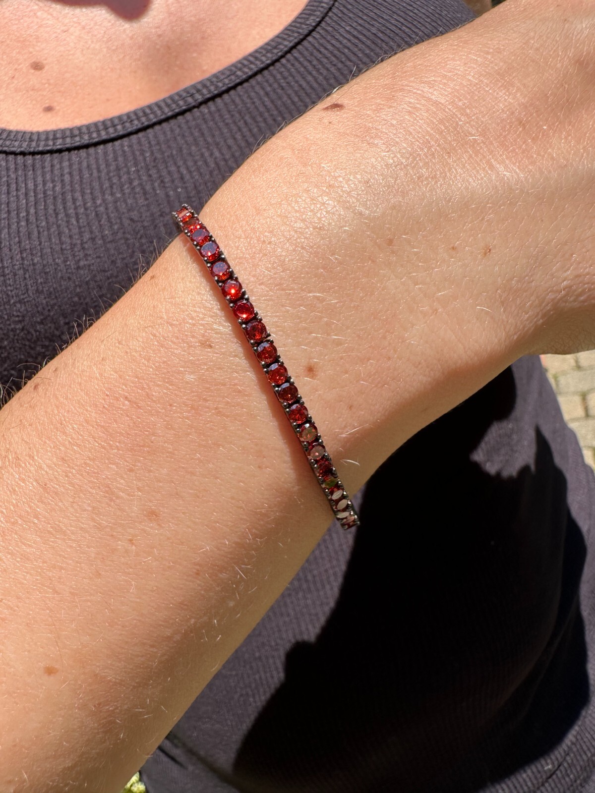 3mm Deep Red CZ Tennis Bracelet Real Iced 925 Sterling Silver Mens Ladies 6-8.5″