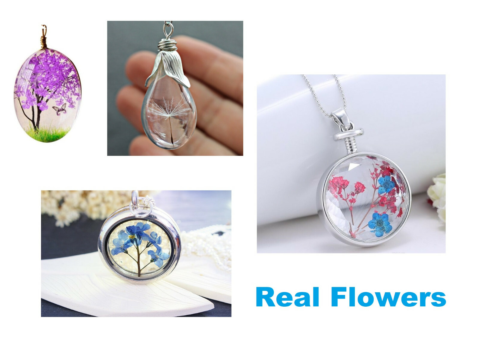 REAL DRIED PRESSED FLOWER NECKLACE HANDMADE SILVER PLATED JEWELLERY PENDANT GIFT