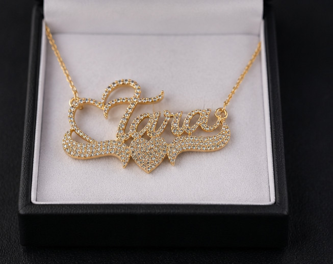 4Ct Moissanite Tara Name Necklace–14K Yellow Gold Plated Personalized Pendant
