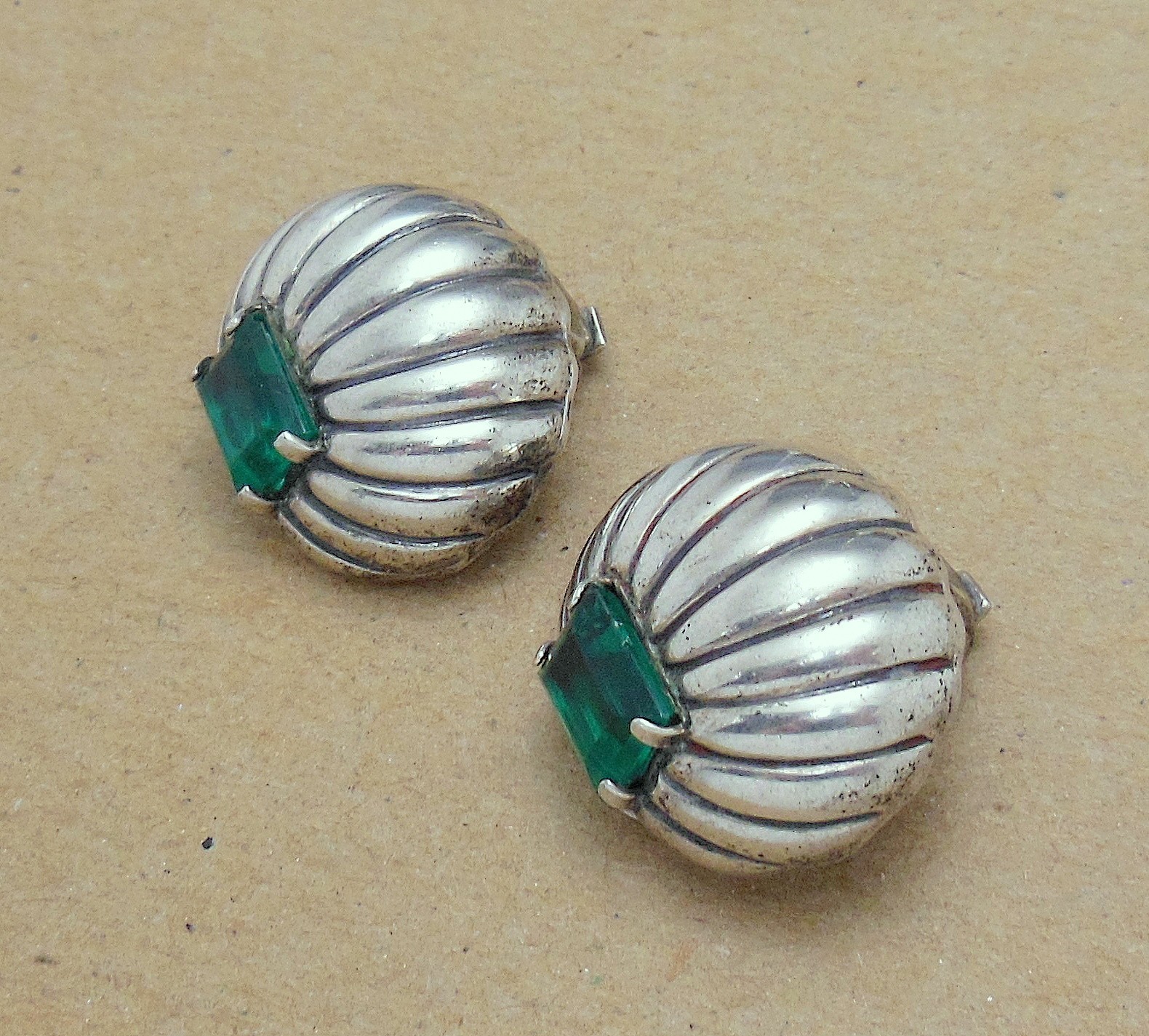 Vintage 40’s BOUCHER PARISINA Mexico Sterling Green Glass Bracelet & Earring SET