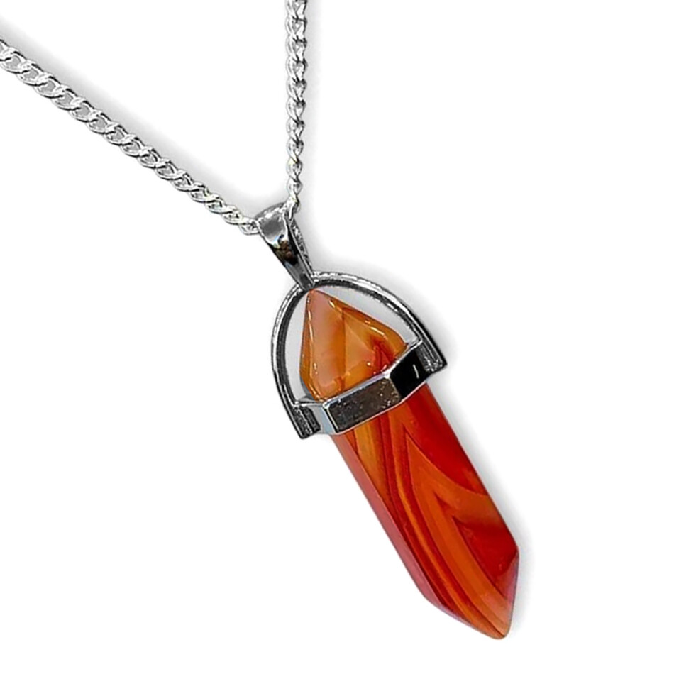 Carnelian Crystal Pendant Sterling Silver Necklace Double Point Chakra Gemstone