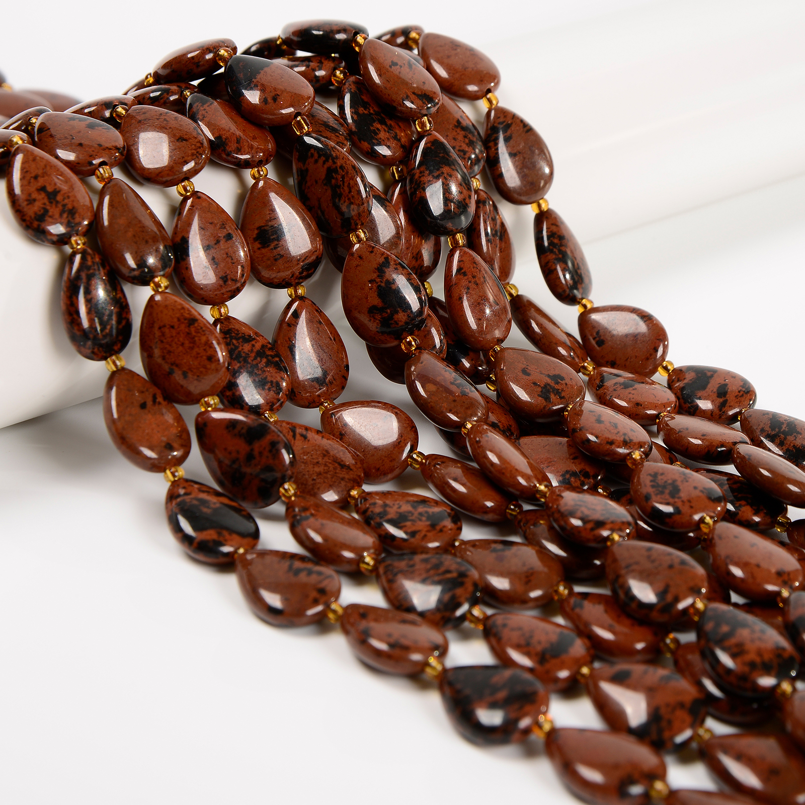 Natural Mahogany Obsidian Smooth Flat Teardrop Beads Size 13x18mm 15.5” Strand