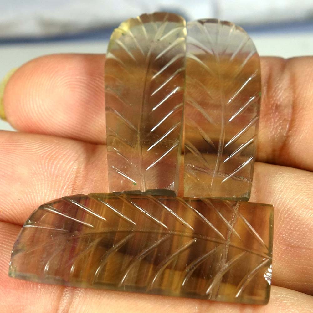 3 Pices Lot 100% Natural Designer Fluorite Carved Excellent Gemstone Mix 88.30Ct