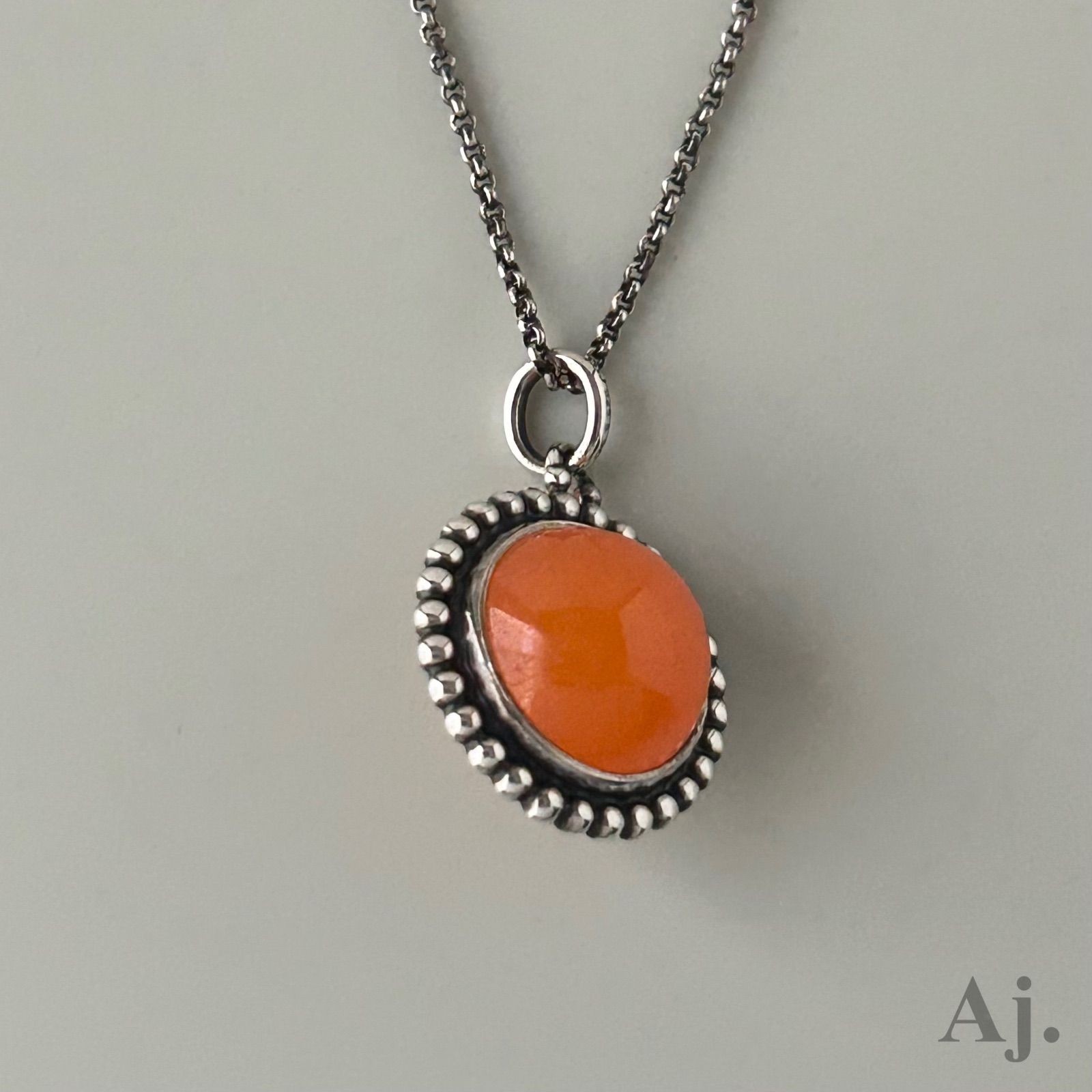 Georg Jensen No. 9C Rare Long Necklace Orange Chalcedony Sterling Silver 925