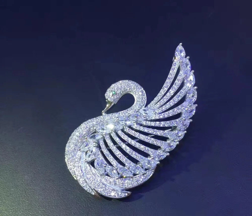 Real Moissanite 3Ct Marquise Cut Art Deco Brooch Pin 14K White Gold Plated