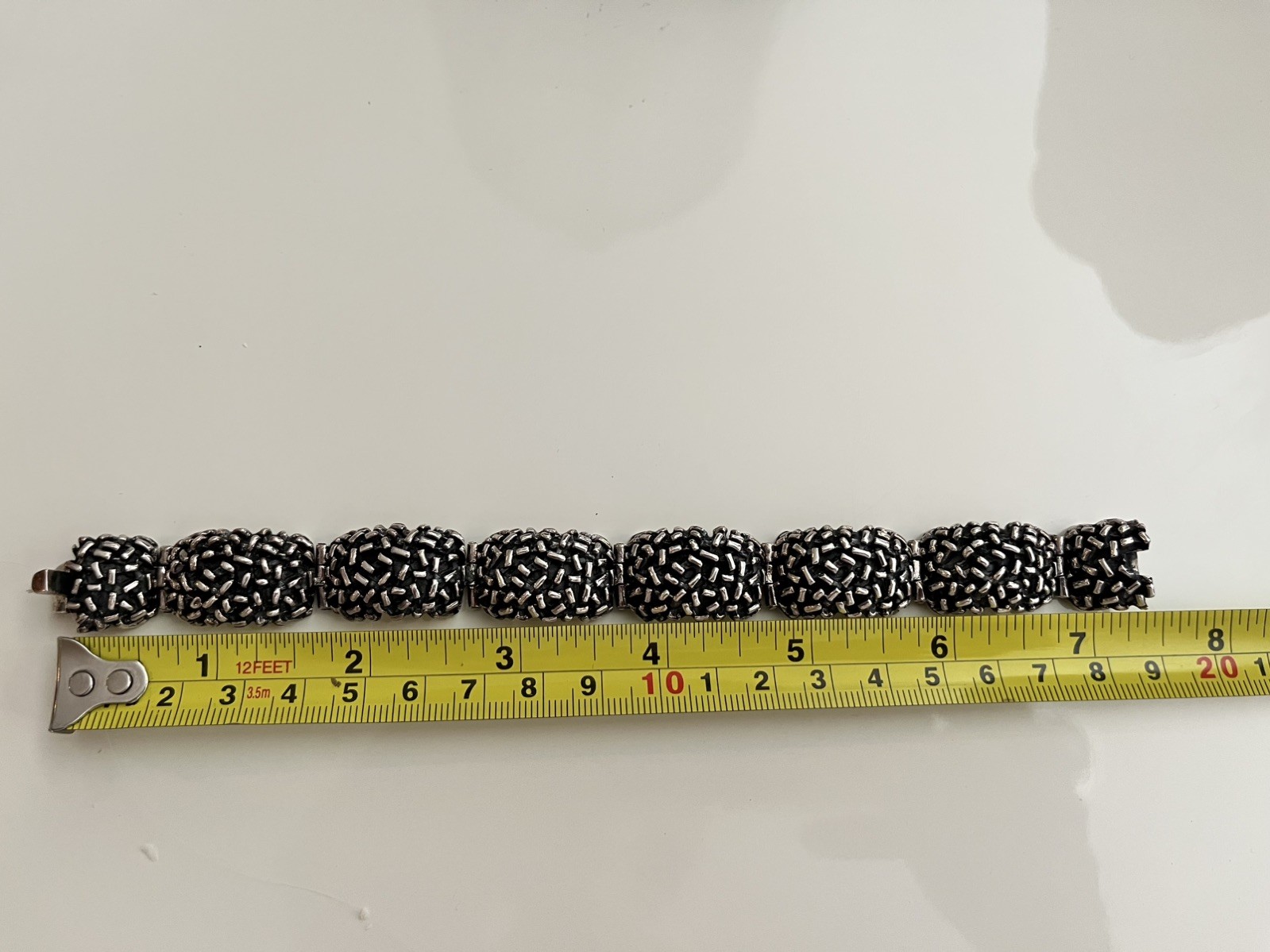 Vintage Zina B Hills 925 Silver Puffy Panel Oxidized Bracelet 7.25 in 78 grams