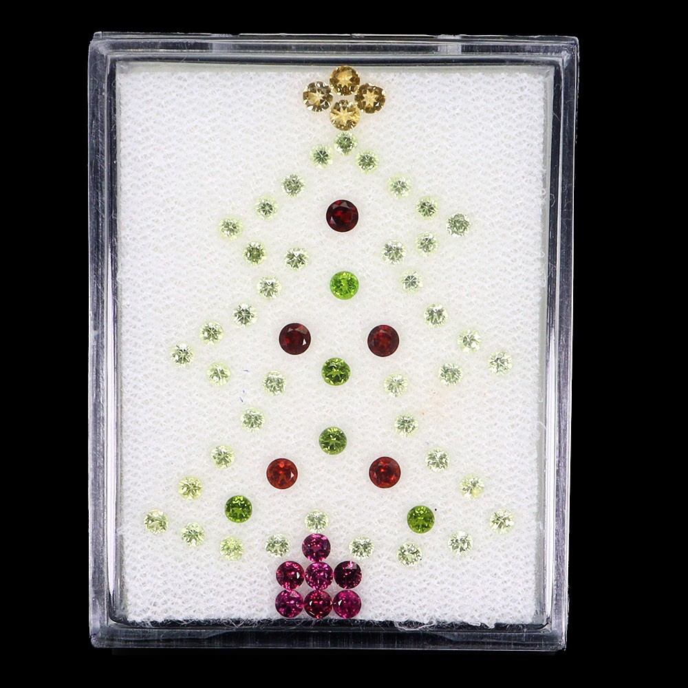 Christmas Tree Round Mozambique Citrine Peridot Rhodolite 2.68ct 2.5mm 61pcs Gem