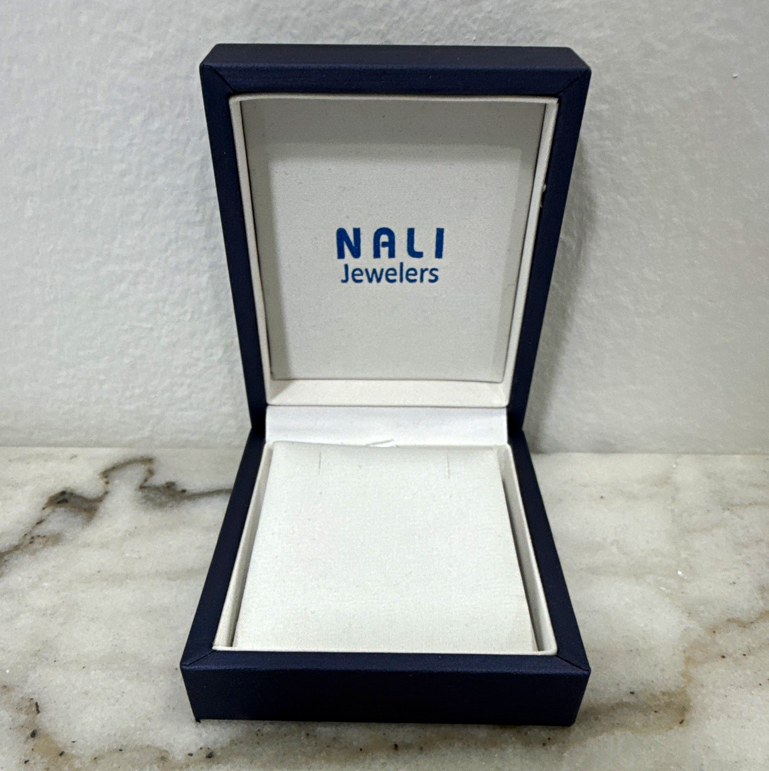 NALI Jewelers Blue/White Square Faux Leather Lined Ring Jewelry Box 1 Piece