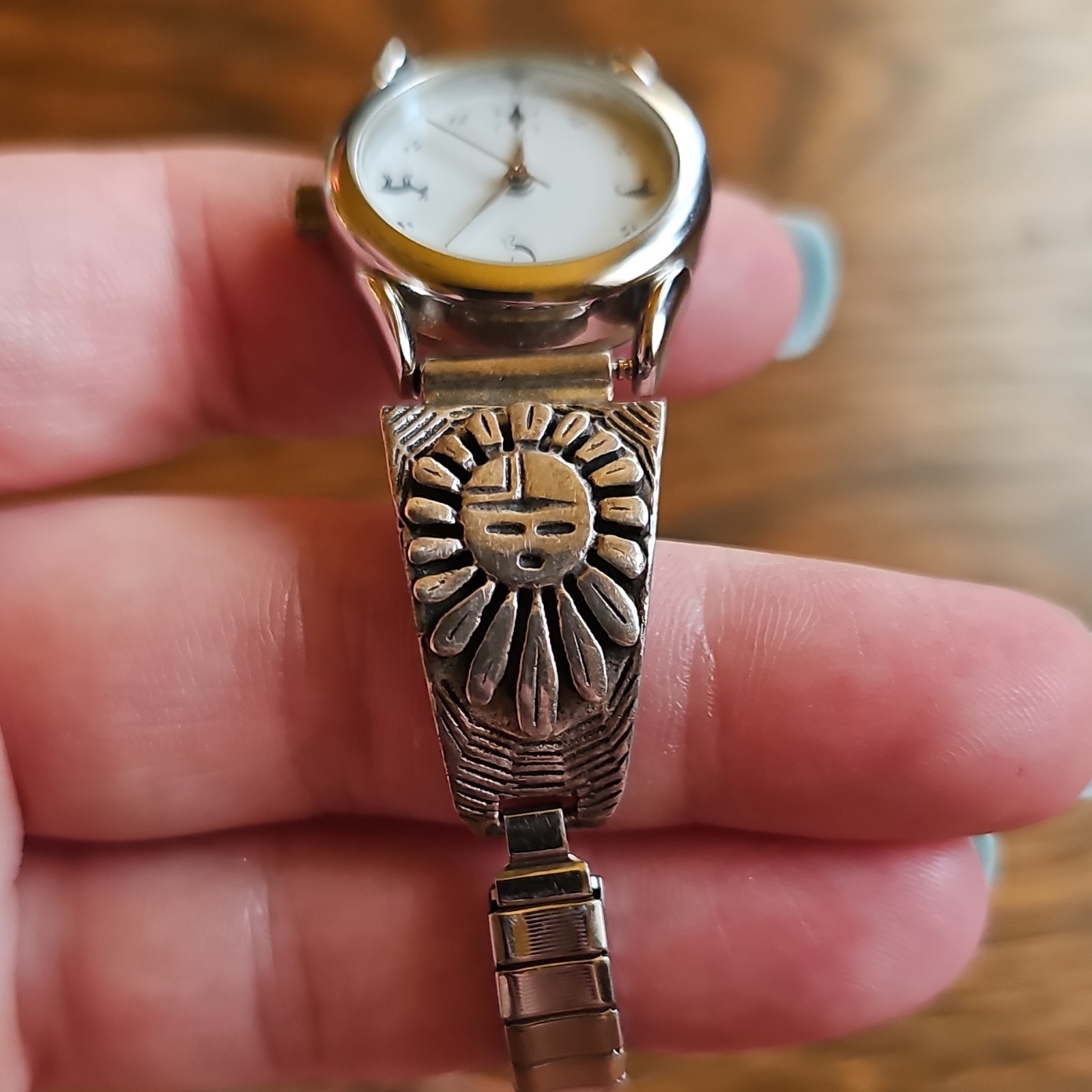 Vintage Sterling Silver Zuni Sunface Watch Tips Southwestern Watch Stainless