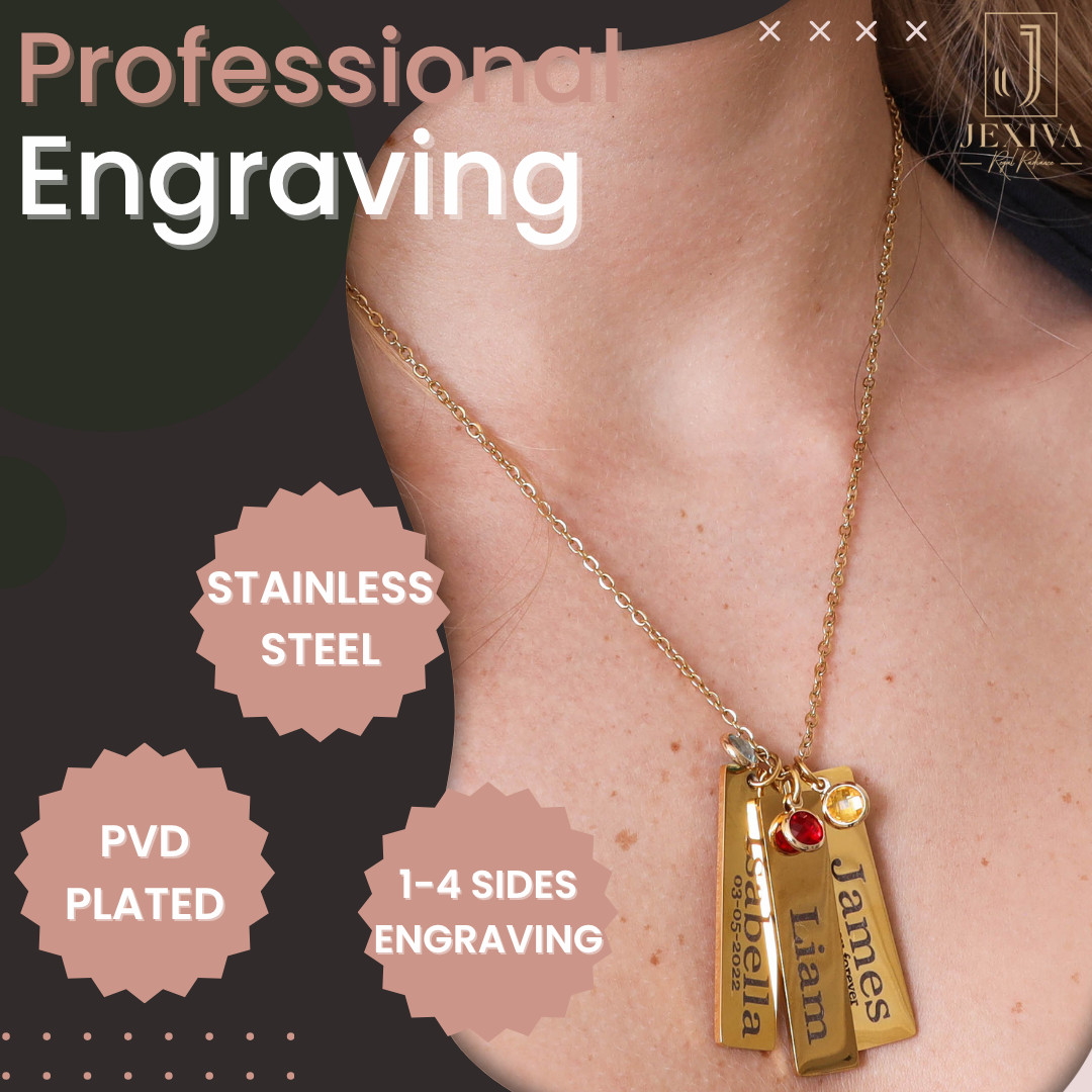 Necklace – Personalized Name Engraved Bars With Birthstone for Women/Men