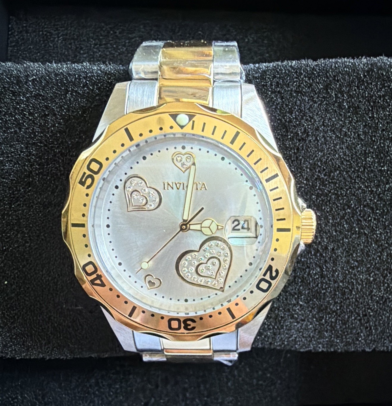Invicta Pro Diver Women’s Two-Tone Stainless Bracelet Hearts Dial Quartz Date
