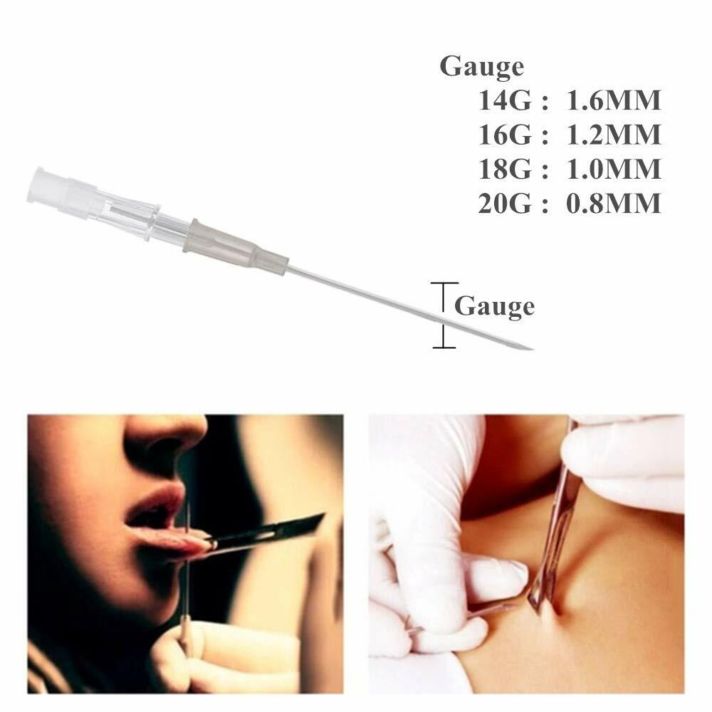 10Pcs 12/14/16/18/20G Surgical Steel Piercing Needles and Gloves Navel Nose Lip