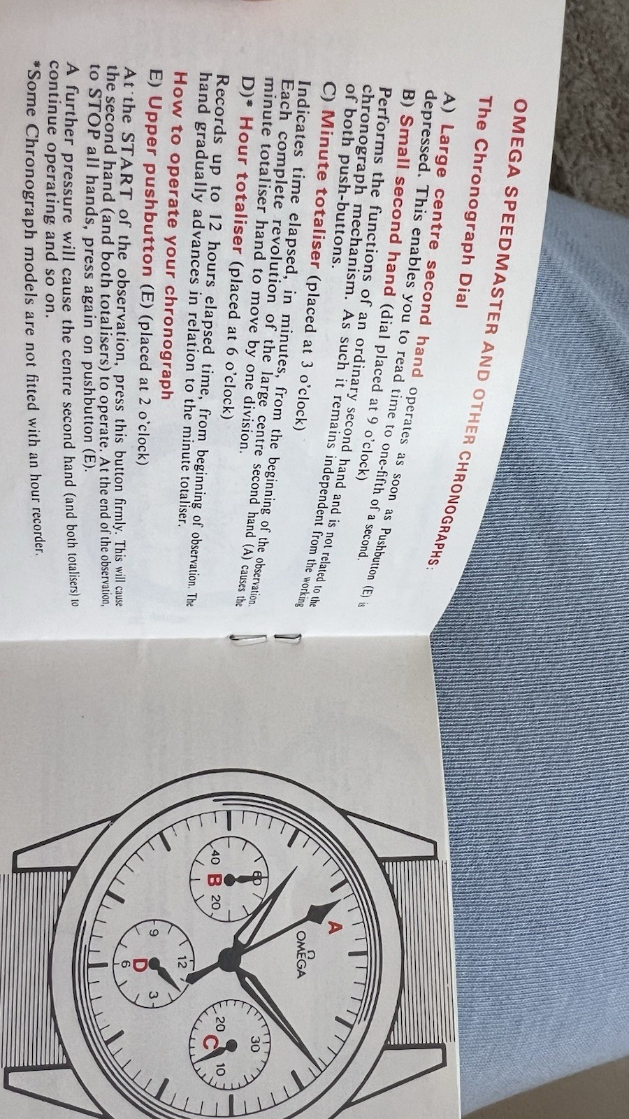 Rare Omega Speedmaster, Flightmaster,Chronograph,Chronostop User manual 70’s