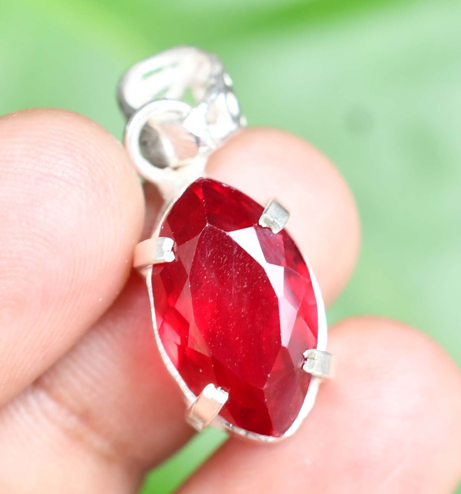 26.75 Ct Natural Blood Red Ruby Marquise 925 Sterling Silver Pendant Certified