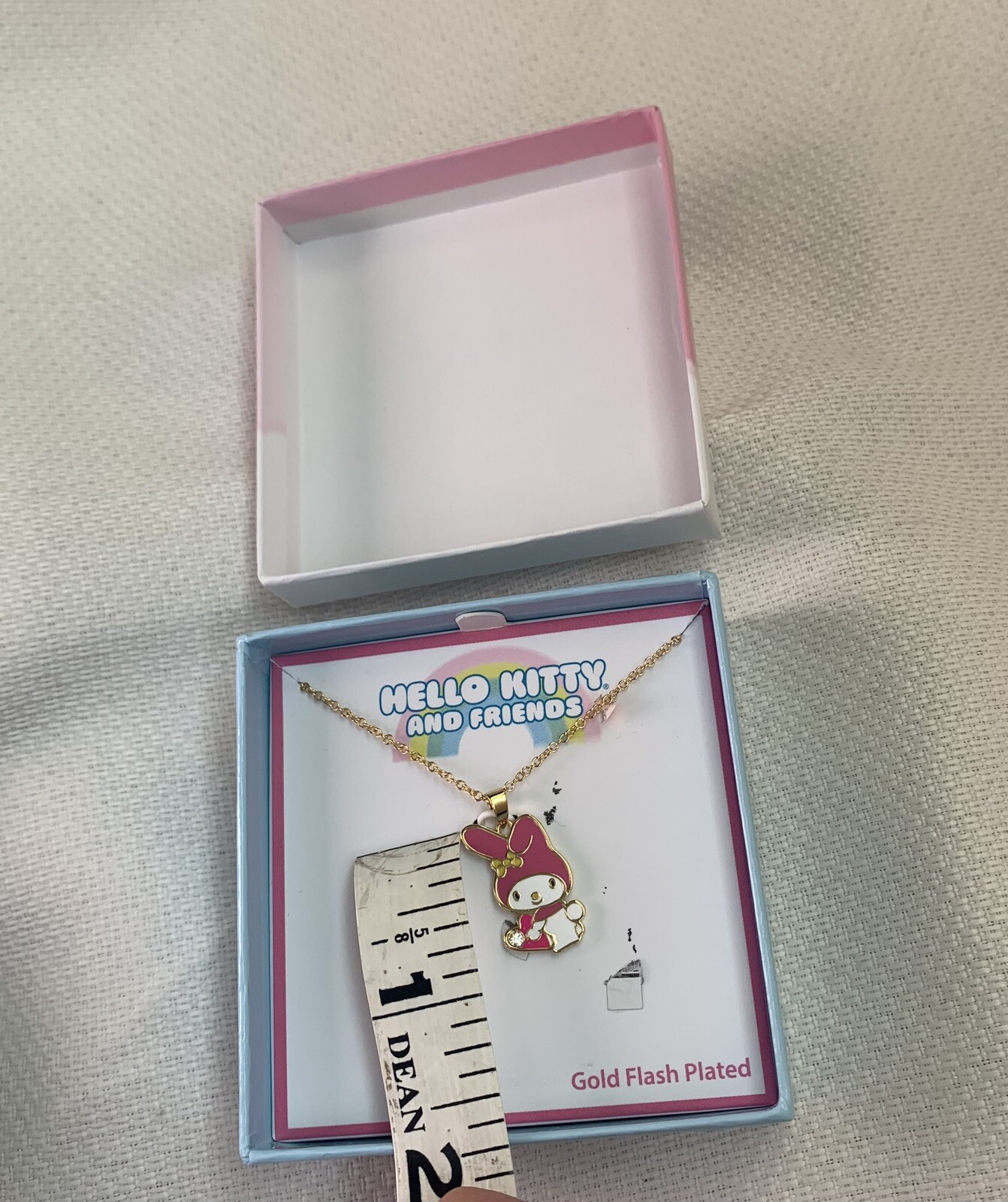 My Melody Crystal Heart 14K Gold Plated Necklace Hello Kitty 16” NIB