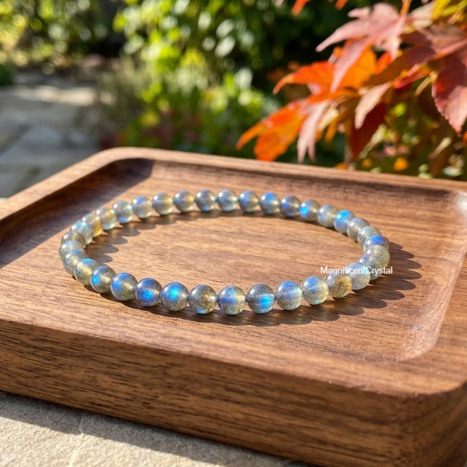 Genuine Labradorite 4mm Round Bead Stretch Bracelet Flashy Crystal Healing Gift
