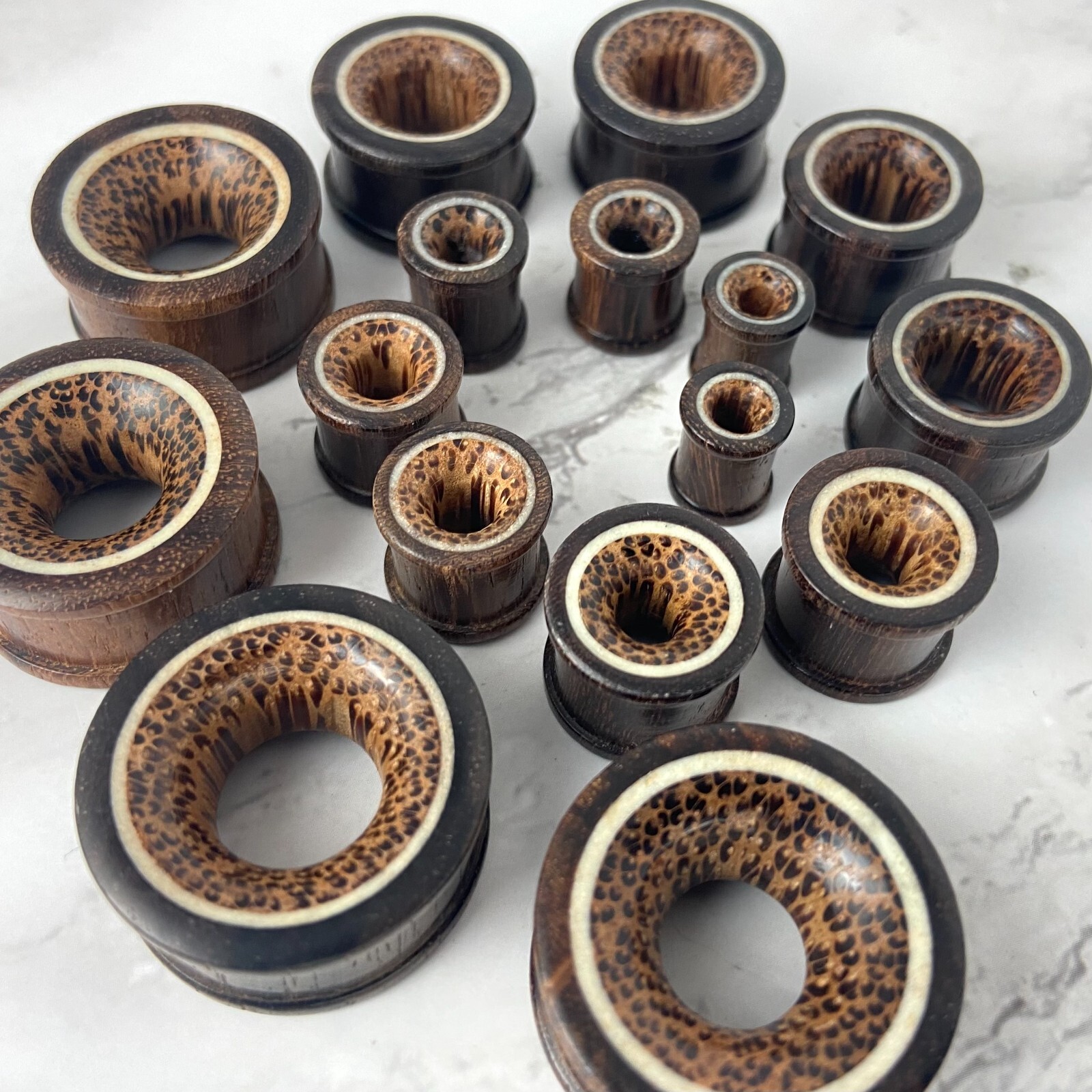 Sono Wood Tunnels with Coconut Wood Inlay gauges set pair PICK SIZE organic