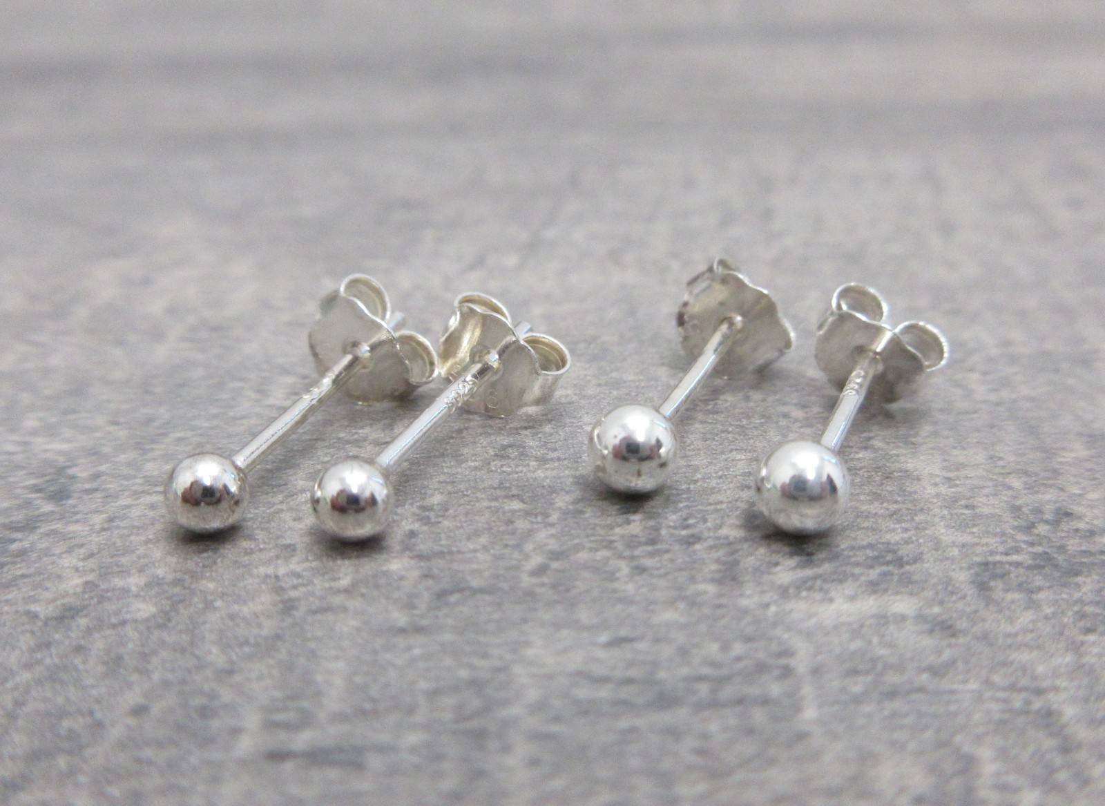 925 STERLING SILVER SMALL BALL EARRINGS POST STUD 1 PAIR 2.0 OR 3.0 mm