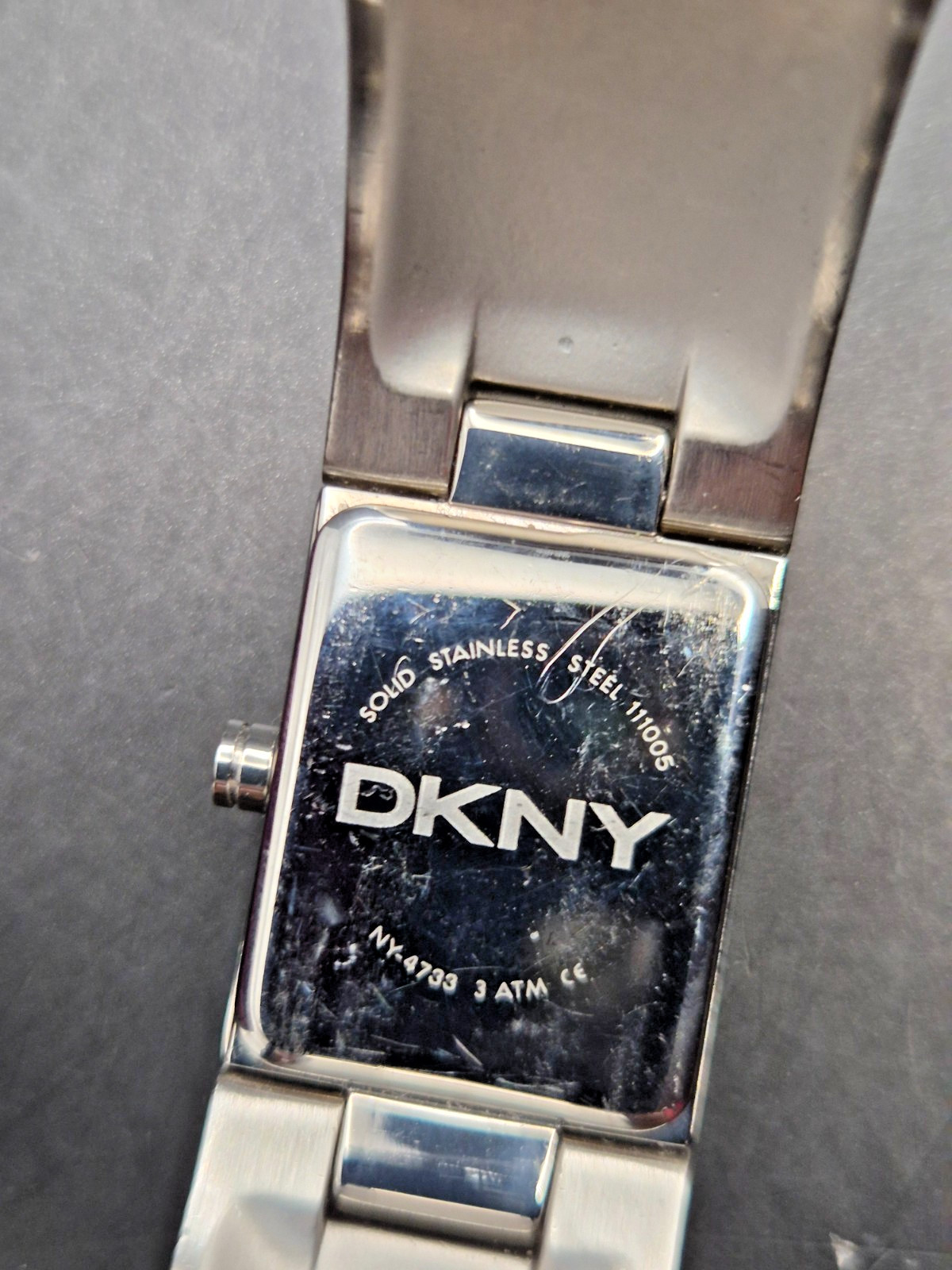 DKNY Ladies Rectangular Case Crystal Studded Semi Bangle Watch-VGC/Working