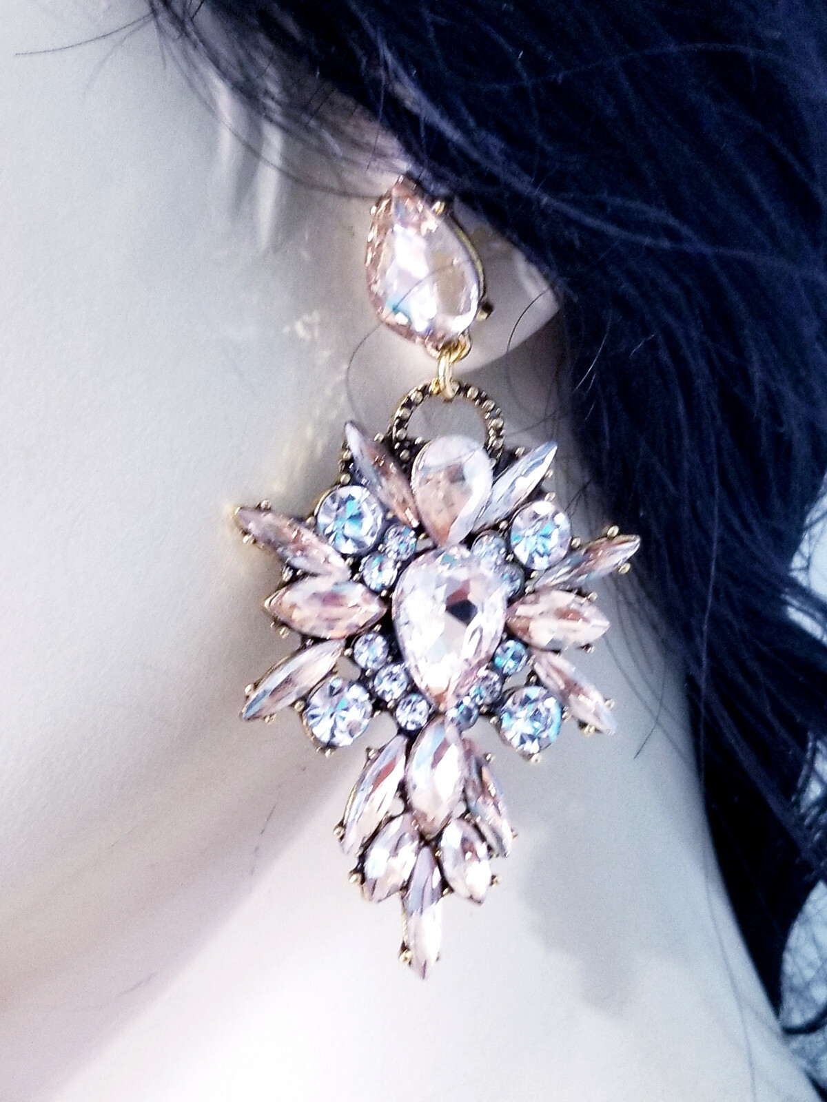 Chandelier Earrings Topaz Rhinestone Crystal 2.8 in