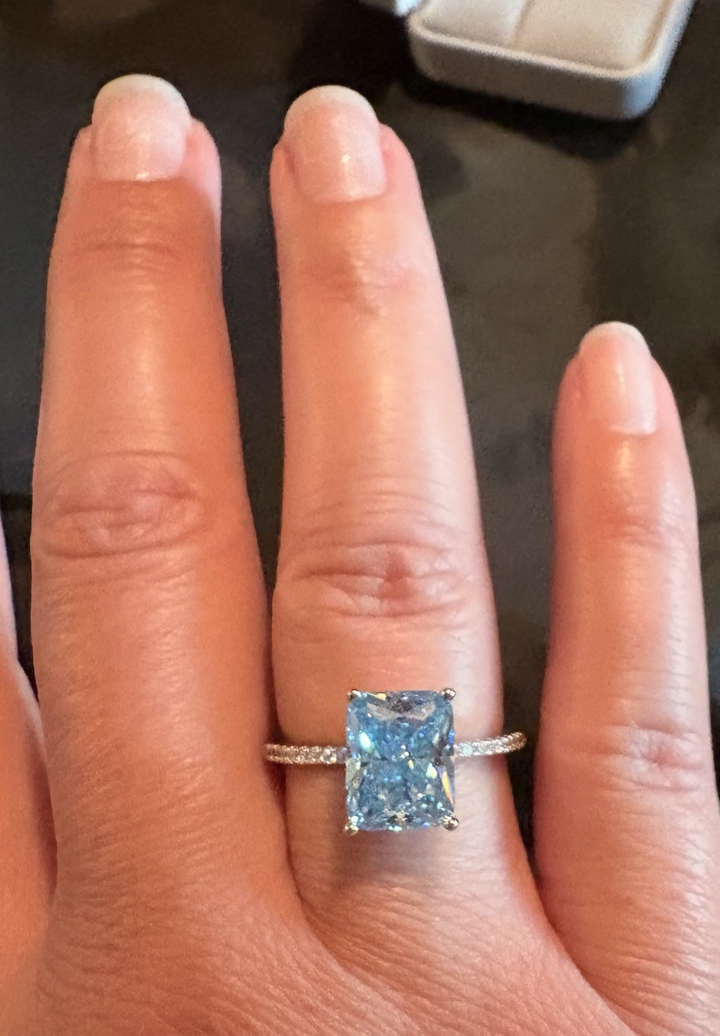 Blue Aquamarine Ring 4.00 ct, UGI Cert, Accented with Lab Grown Diamonds