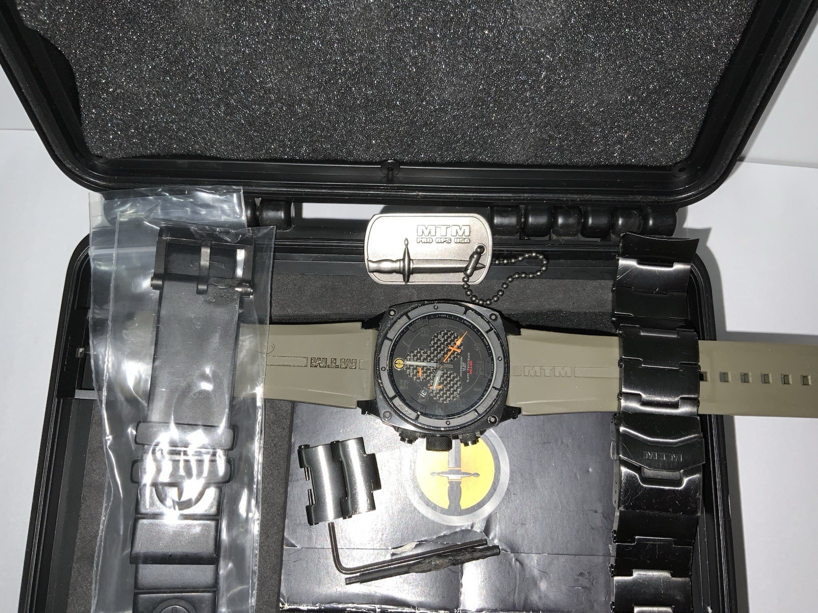 MTM Special Ops Quartz Chronograph Date Black Dial Green Rubber Strap 45mm