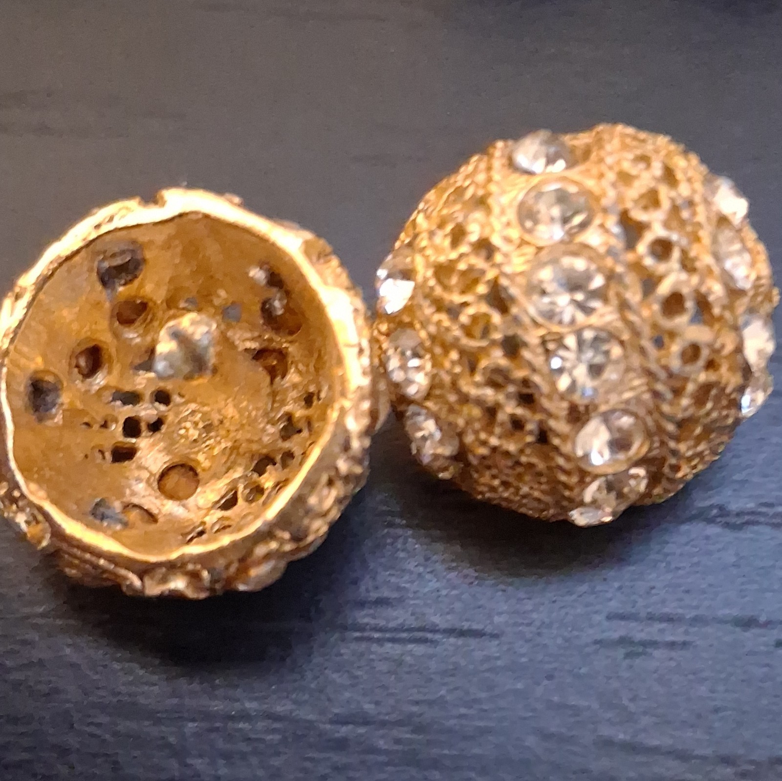 Lot 3 Pair Vintage Gold Tone Stud Earrings Clear Rhinestone White Black