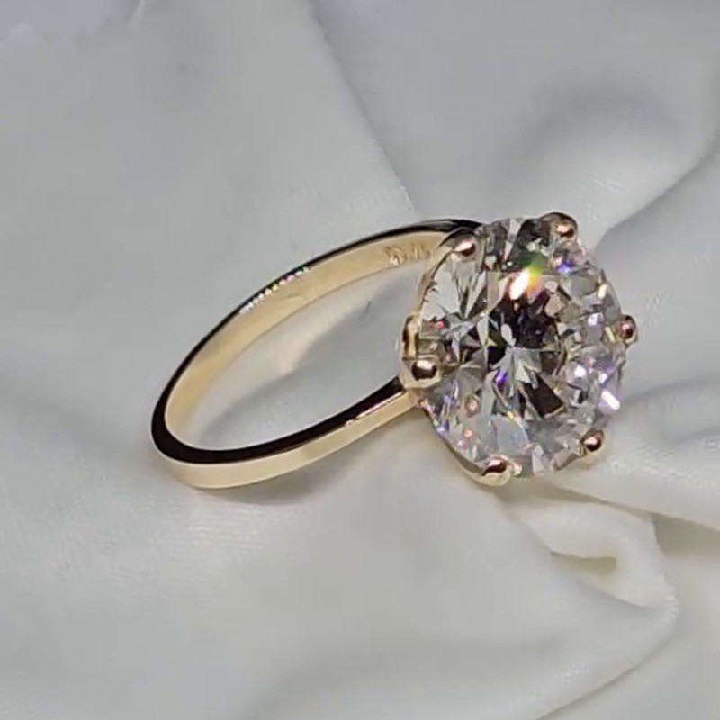 5.0 CT Round Cut Moissanite Solitaire Engagement Ring In 14K Yellow Gold Plated