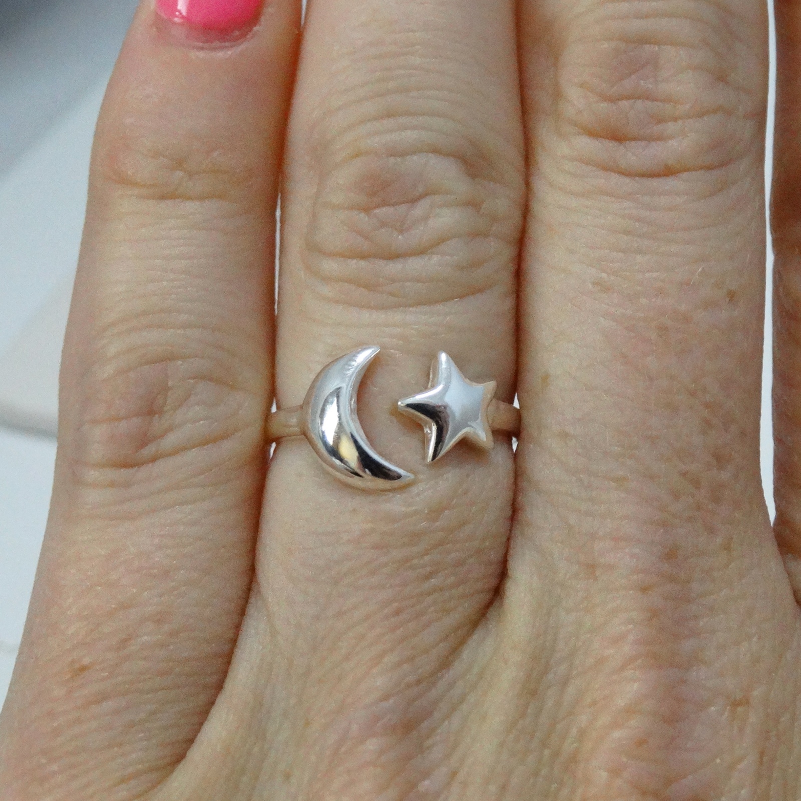 Crescent Moon and Star Ring – 925 Sterling Silver – Sizes 5-10 Sky Celestial NEW