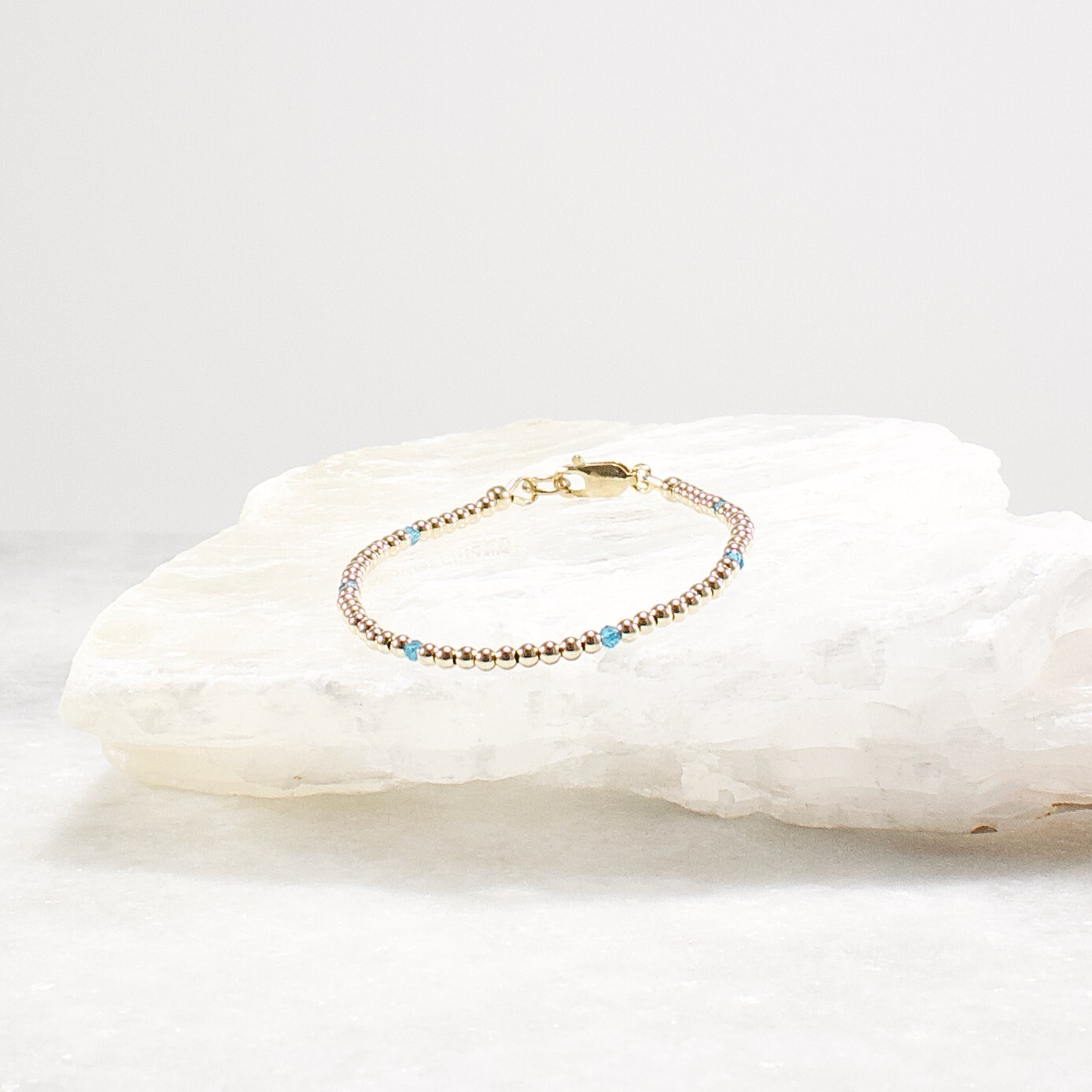Gold and Apatite Beaded Bracelet, 14k Gold Filled, Neon Blue Apatite