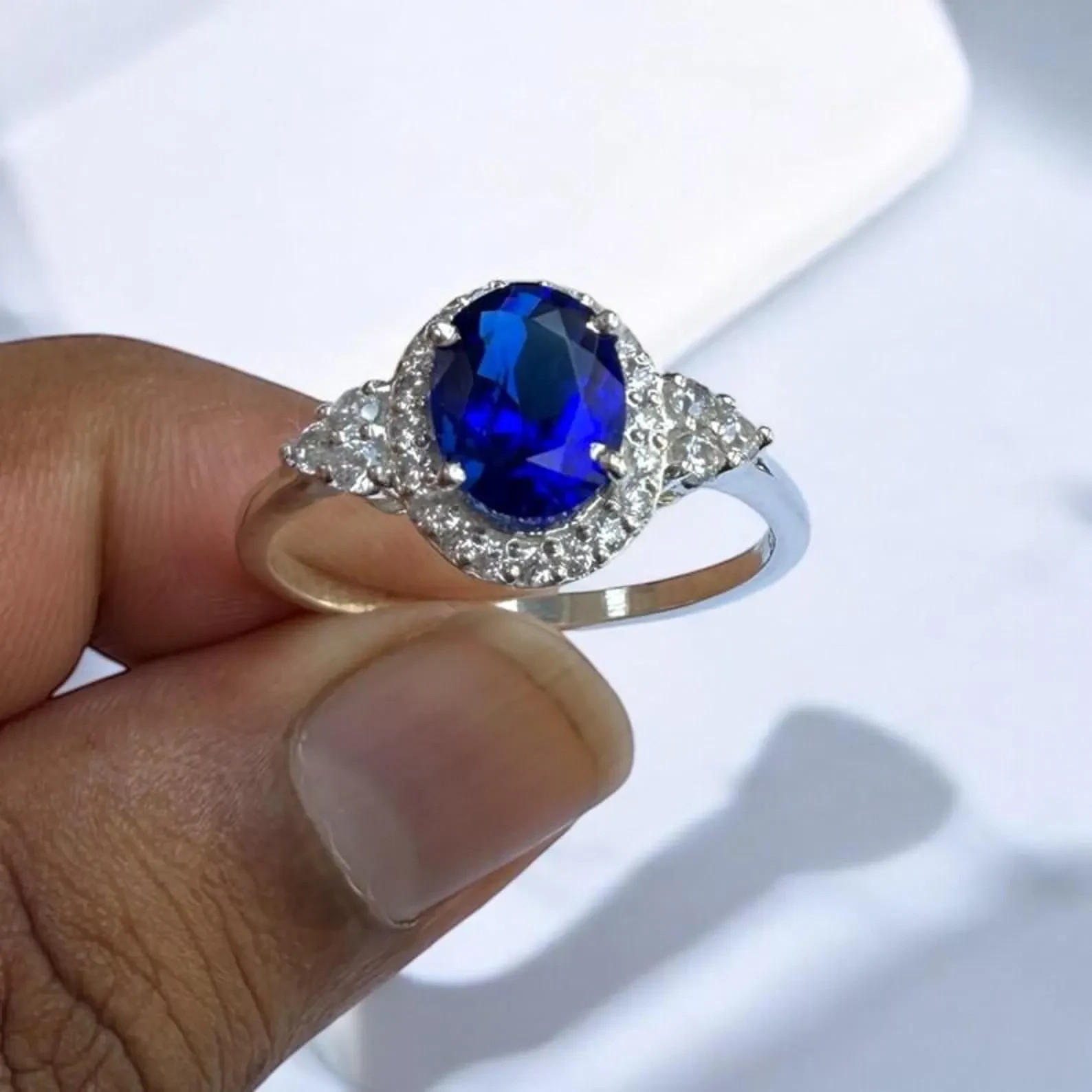 4.70 Ct Oval Cut Natural Sapphire Diamond Engagement Ring 14K Solid White Gold 6