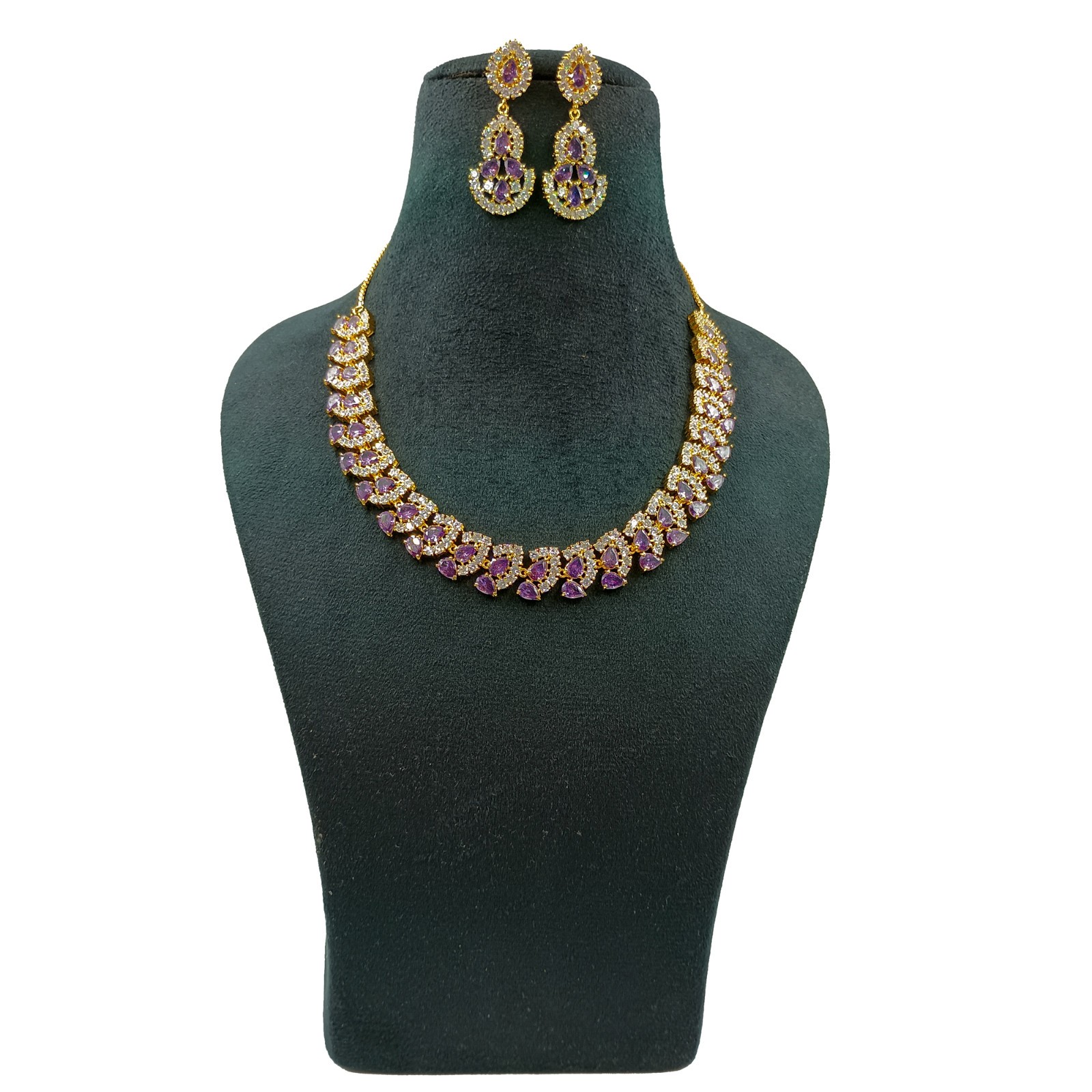 Amethyst Stone Necklace Set 22k Gold Plated Statement Ethnic Party Wear Jewelry
