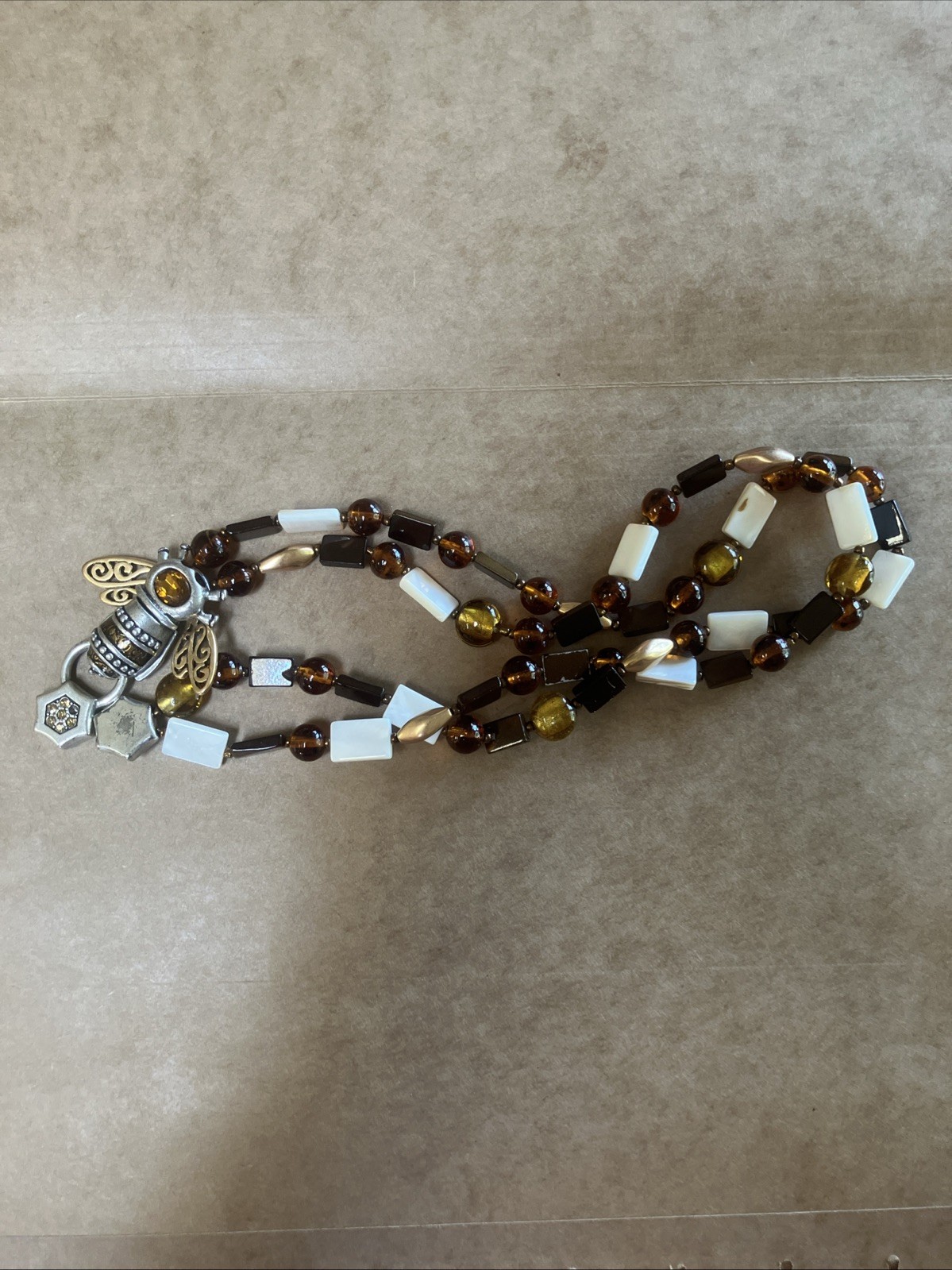 Vintage Chico’s Bumble Bee Magnetic Clasp Necklace Brown Yellow