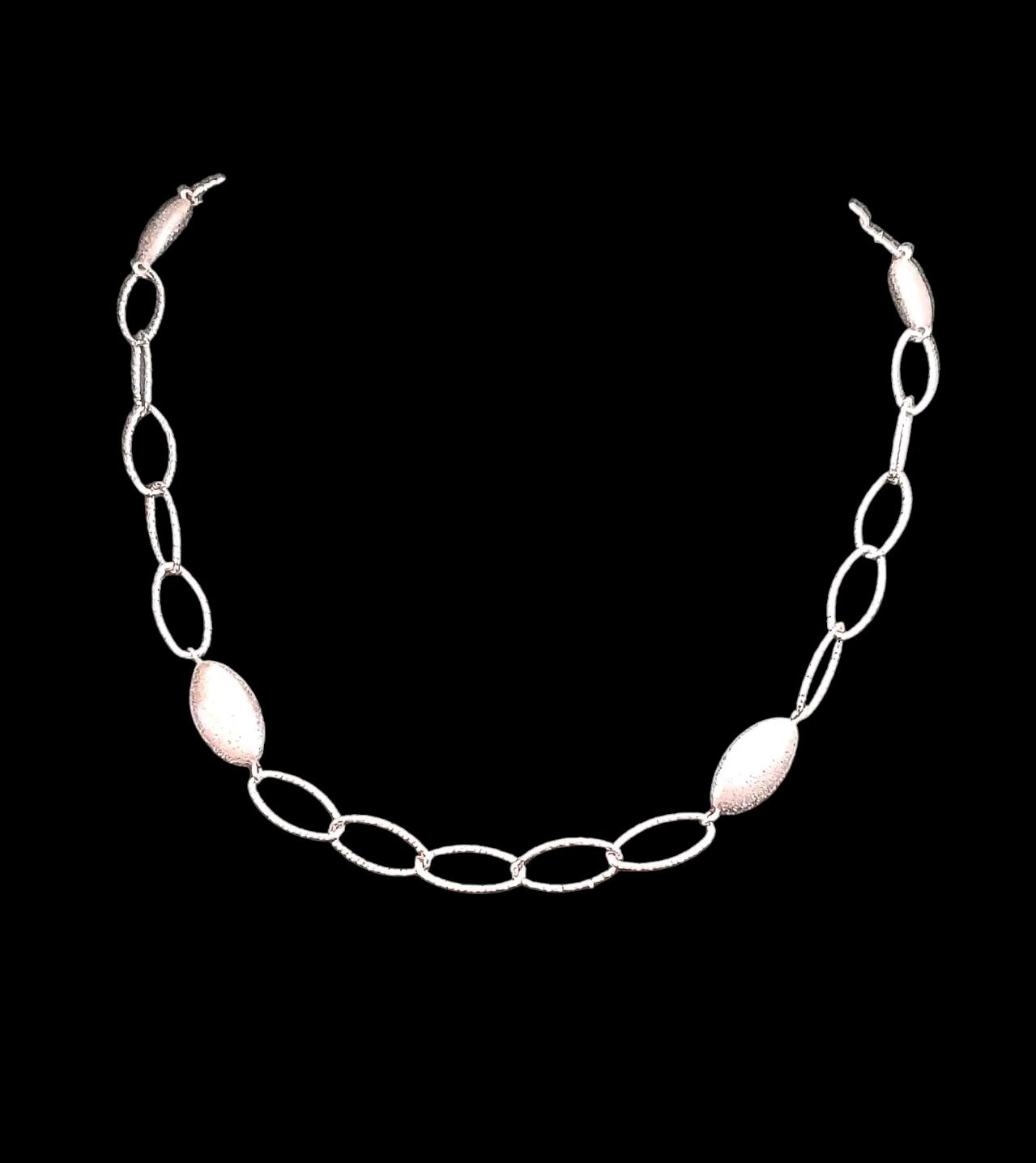 16″ CHARLES GARNIER, Solid Sterling Silver 4 Station Oval Bead Link Necklace