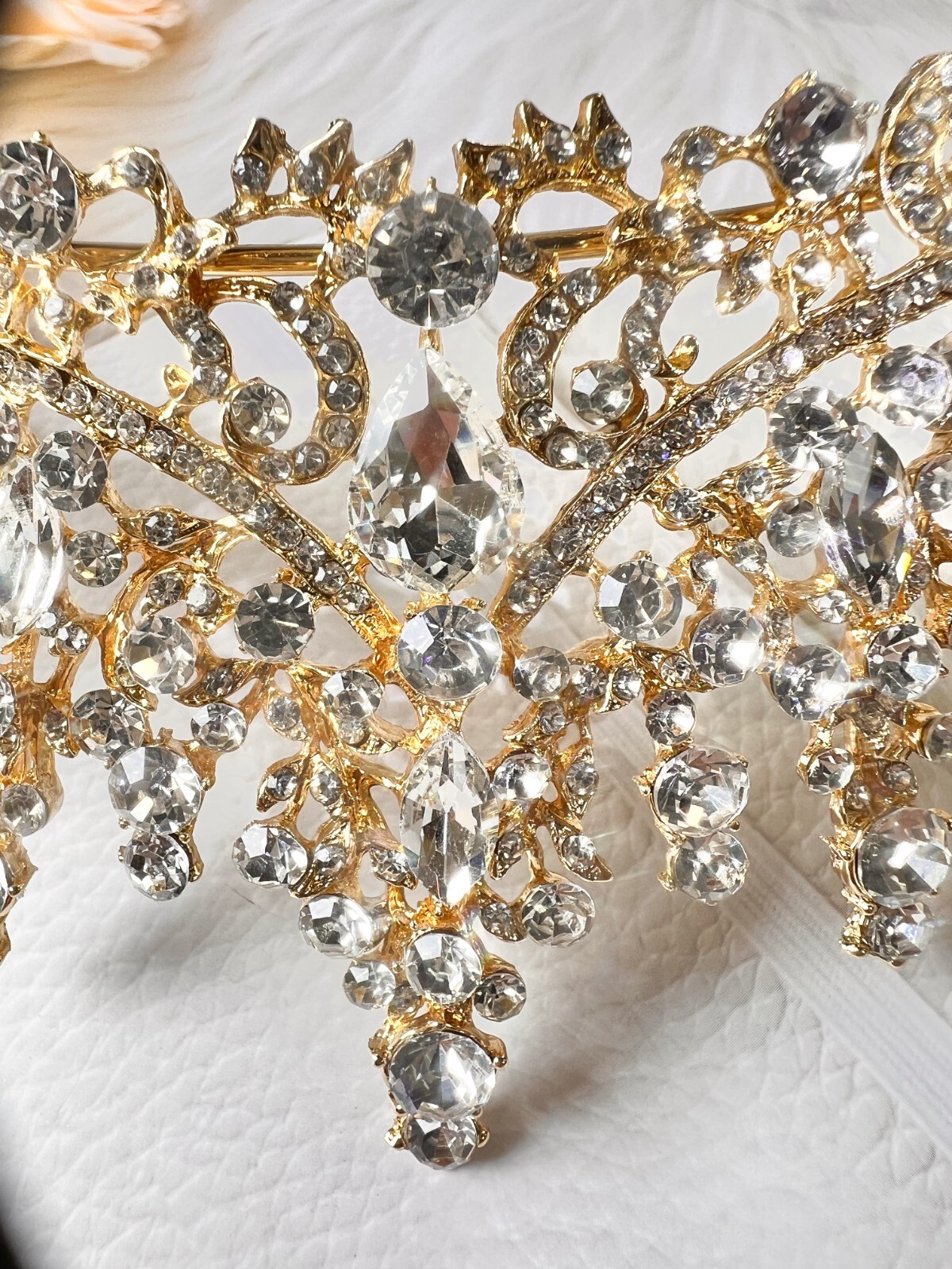 Gold Tiara Crown for Women, Royal Princess Quinceanera Headpiece, Birthday Gift