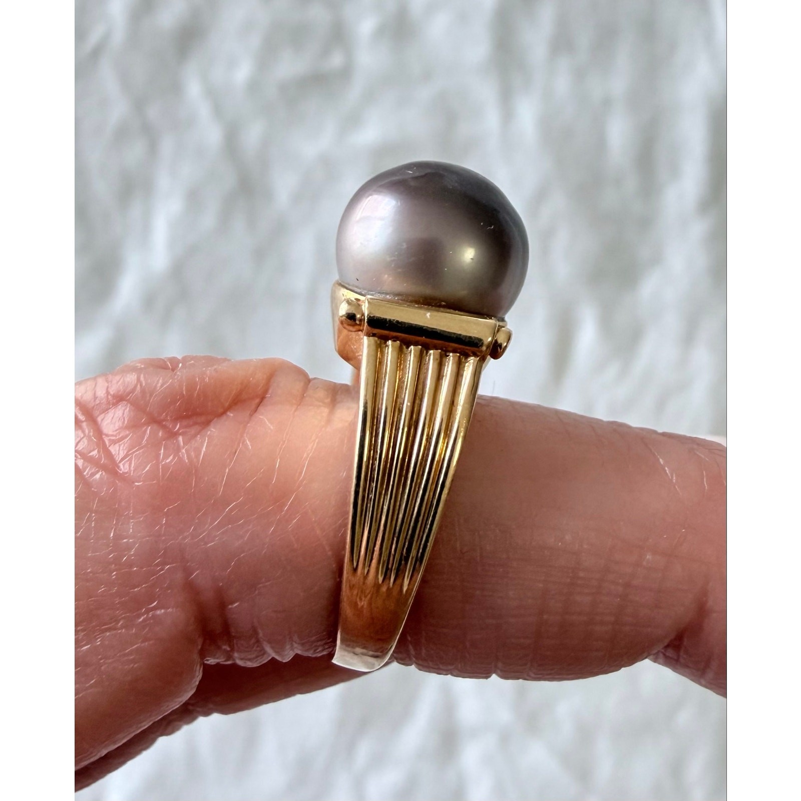 Designer | Grecian Style 14K Yellow Gold 10.9 mm Tahitian Pearl Ring | Appx 6.5”