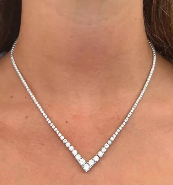 15Ct Round Cut Diamond Lab-Created Women’s Tennis Necklace 14K White Gold Finish