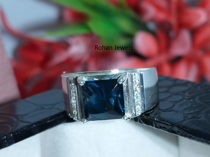 Natural London Blue Topaz ring 925 Sterling Silver Men’s Blue Topaz Ring
