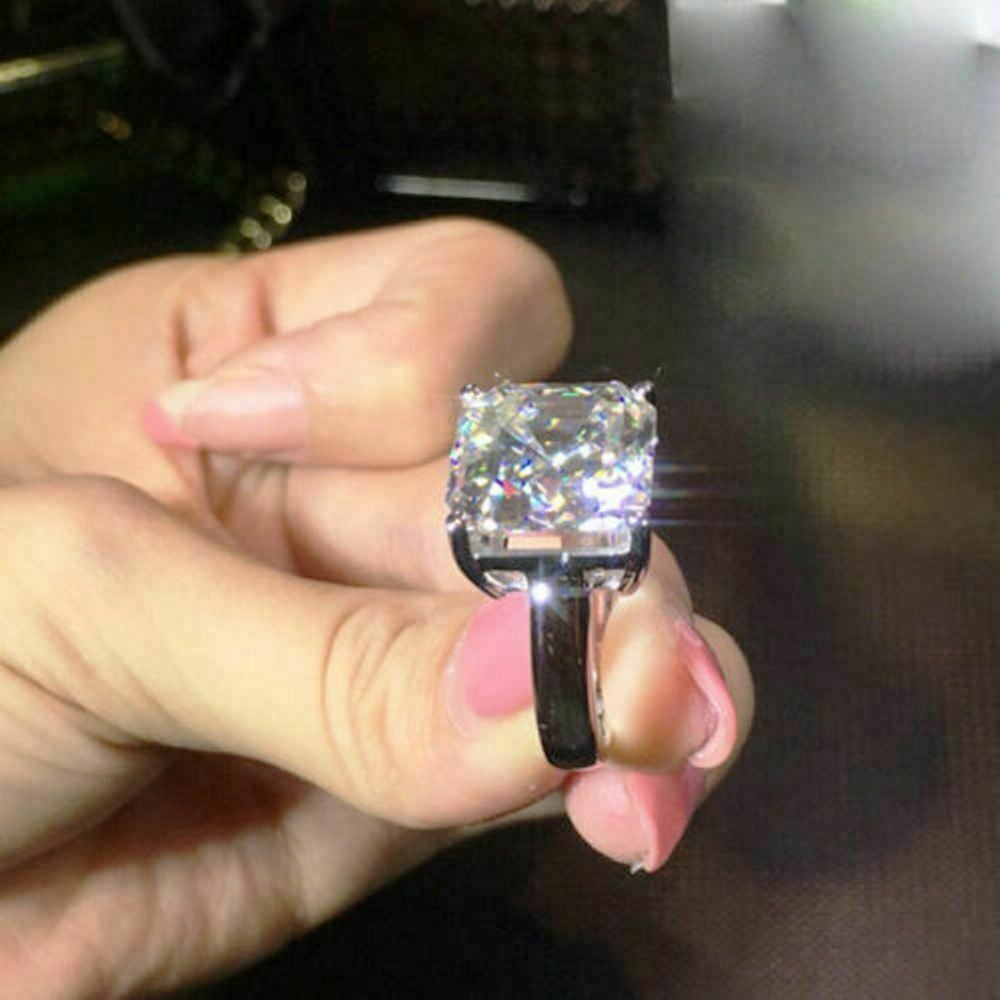 3.0Ct Cushion Simulated Diamond Solitaire Ring 925 Silver Statement Engagement