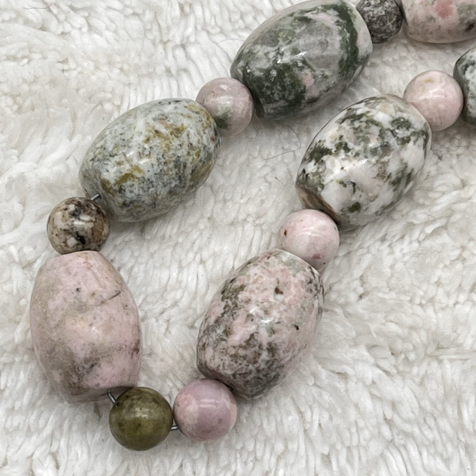 Jay King DTR Necklace Mine Finds Green Pink Rhodonite Beads Sterling Clasp 18″